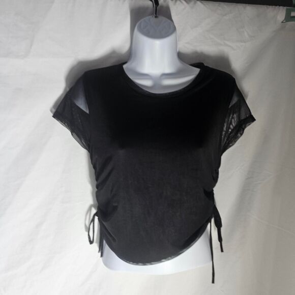 Vintage y2k gothic side tie mesh crop baby tee top - Picture 4 of 6